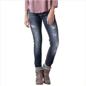 BKE 24 (00) Sabrina Skinny Jeans Stretch Low Rise Women’s Distressed Frayed Hems